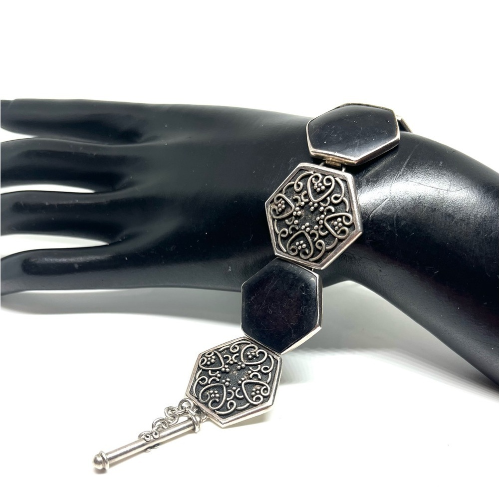 Vintage 925 Sterling Silver & Onyx Bracelet